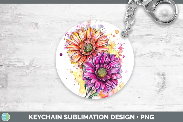 Watercolor Gerbera Daisy Keychain Sublimation Keyring Design