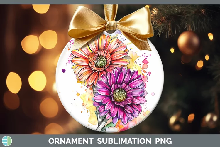 Watercolor Gerbera Daisy Ornament Sublimation Bauble Designs