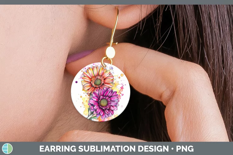 Watercolor Gerbera Daisy Round Earrings Sublimation Earrings