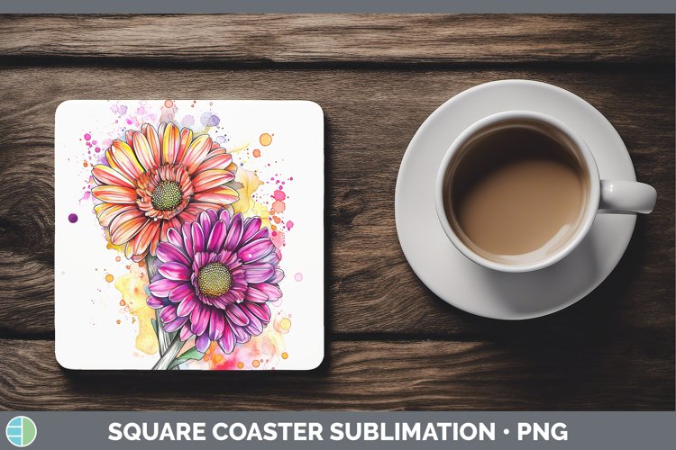 Watercolor Gerbera Daisy Square Coaster Sublimation Coaster
