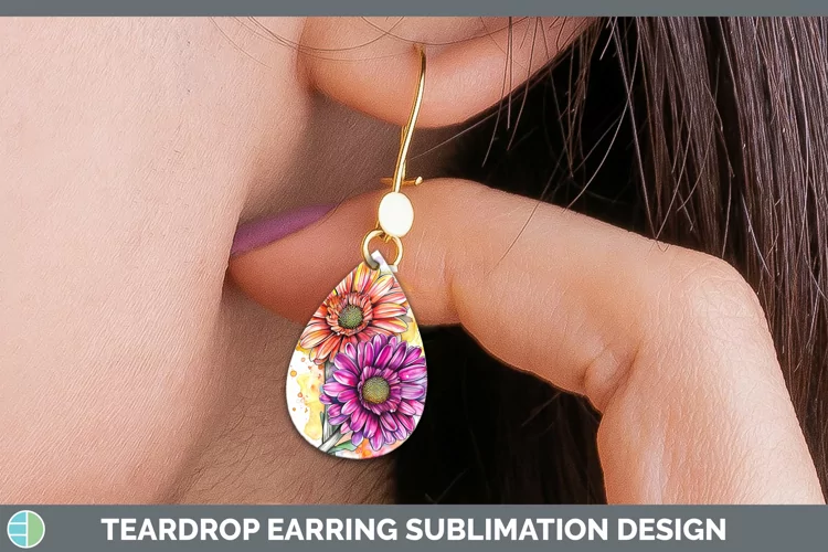 Watercolor Gerbera Daisy Teardrop Earrings Sublimation Earri