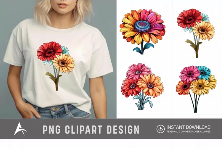 Watercolor Gerbera Flowers Clipart
