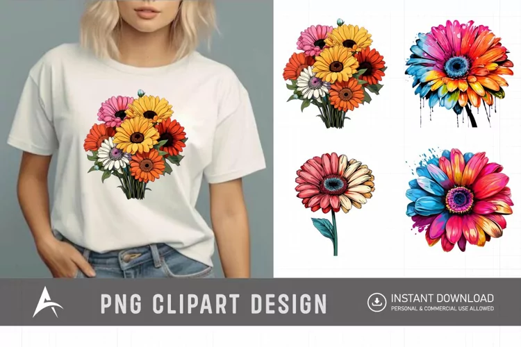 Watercolor Gerbera Flowers Clipart