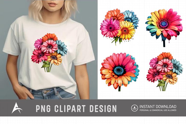 Watercolor Gerbera Flowers Clipart