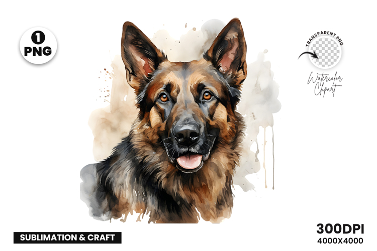 Watercolor German Shepherd Dog Clipart Sublimation Design