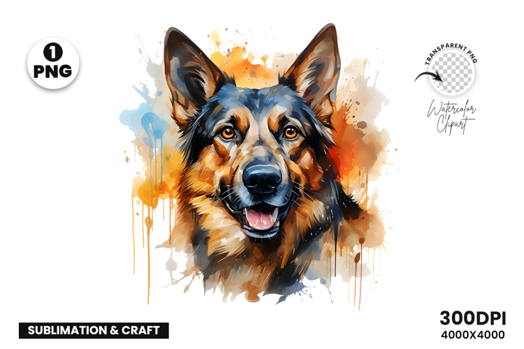 Watercolor German Shepherd Dog Clipart Sublimation Design