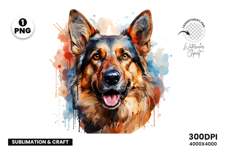 Watercolor German Shepherd Dog Clipart Sublimation Design
