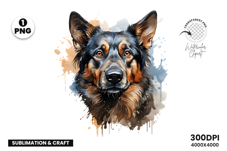 Watercolor German Shepherd Dog Clipart Sublimation Design