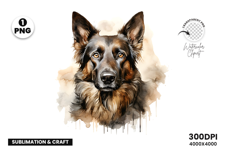 Watercolor German Shepherd Dog Clipart Sublimation Design