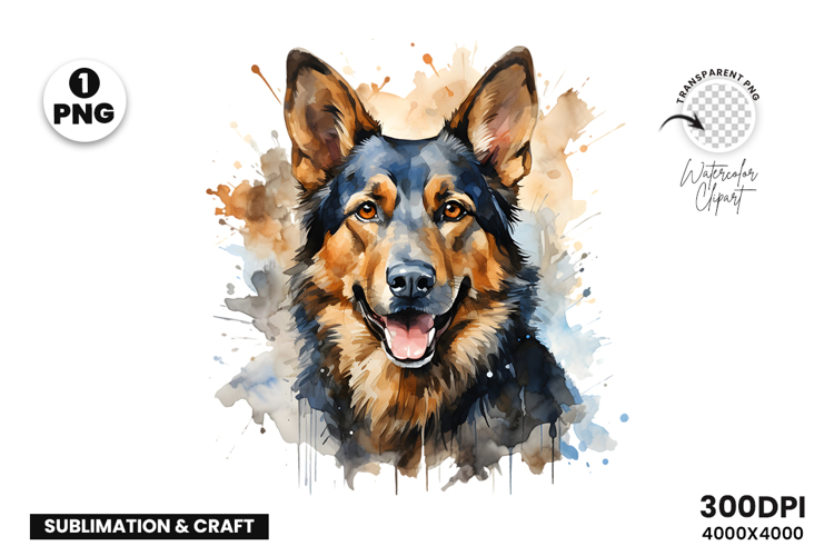 Watercolor German Shepherd Dog Clipart Sublimation Design