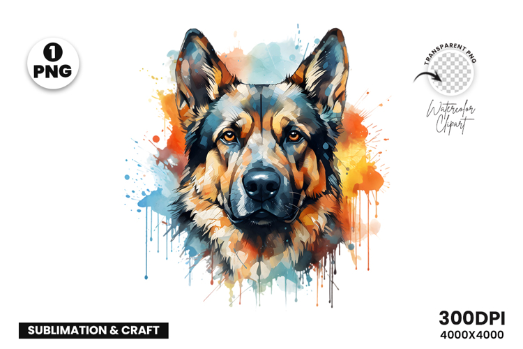 Watercolor German Shepherd Dog Clipart Sublimation Design