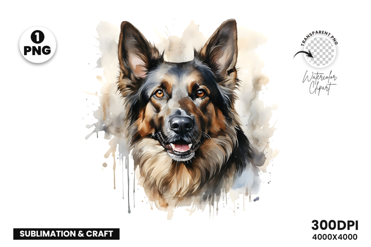 Watercolor German Shepherd Dog Clipart Sublimation Design