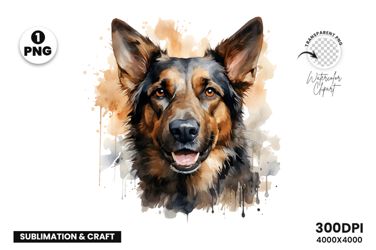 Watercolor German Shepherd Dog Clipart Sublimation Design