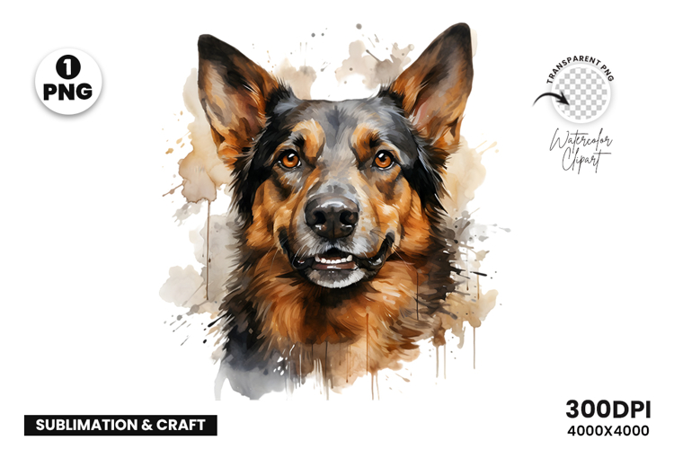 Watercolor German Shepherd Dog Clipart Sublimation Design