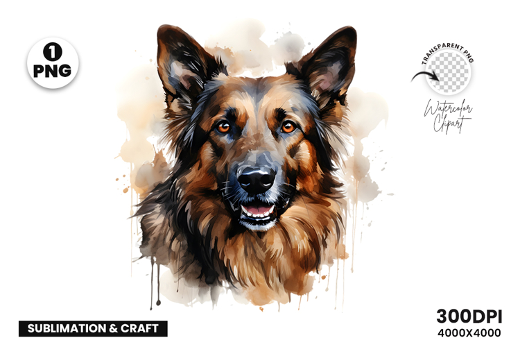Watercolor German Shepherd Dog Clipart Sublimation Design