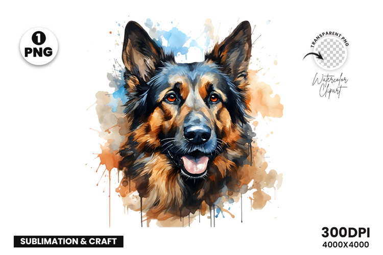 Watercolor German Shepherd Dog Clipart Sublimation Design