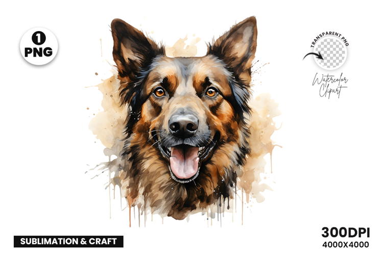 Watercolor German Shepherd Dog Clipart Sublimation Design