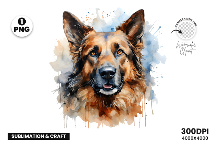 Watercolor German Shepherd Dog Clipart Sublimation Design