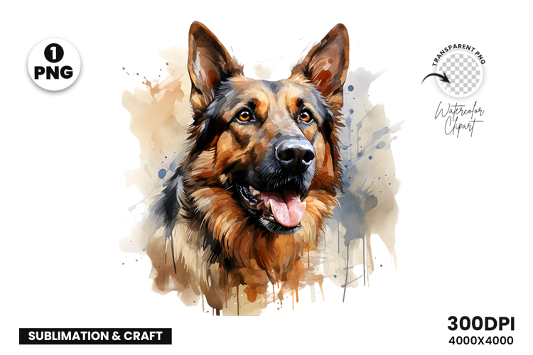 Watercolor German Shepherd Dog Clipart Sublimation Design