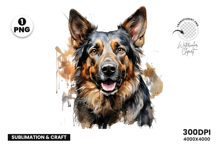 Watercolor German Shepherd Dog Clipart Sublimation Design