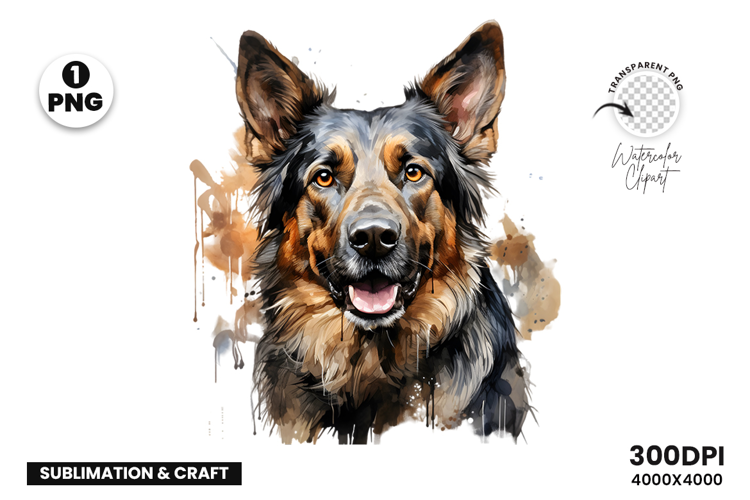Watercolor German Shepherd Dog Clipart Sublimation Design