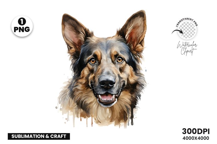 Watercolor German Shepherd Dog Clipart Sublimation Design