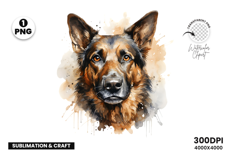 Watercolor German Shepherd Dog Clipart Sublimation Design