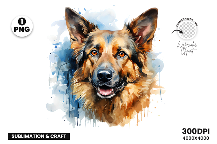 Watercolor German Shepherd Dog Clipart Sublimation Design
