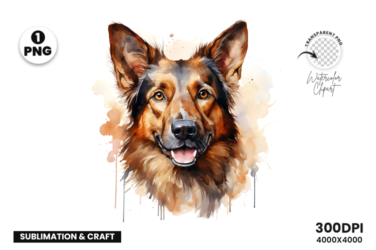 Watercolor German Shepherd Dog Clipart Sublimation Design