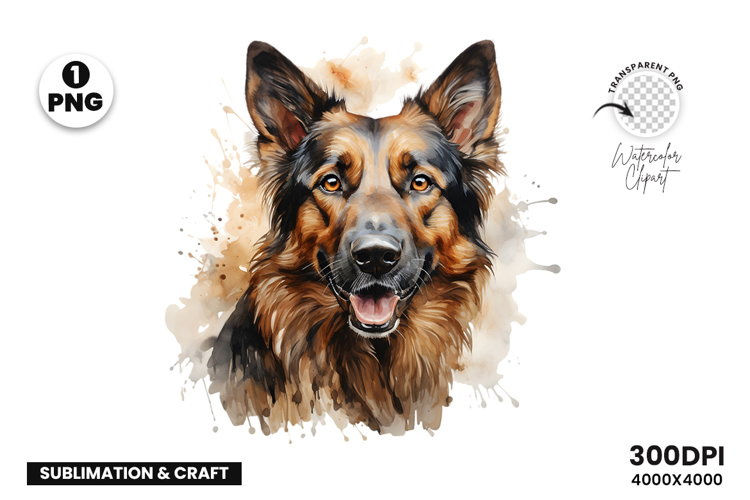 Watercolor German Shepherd Dog Clipart Sublimation Design