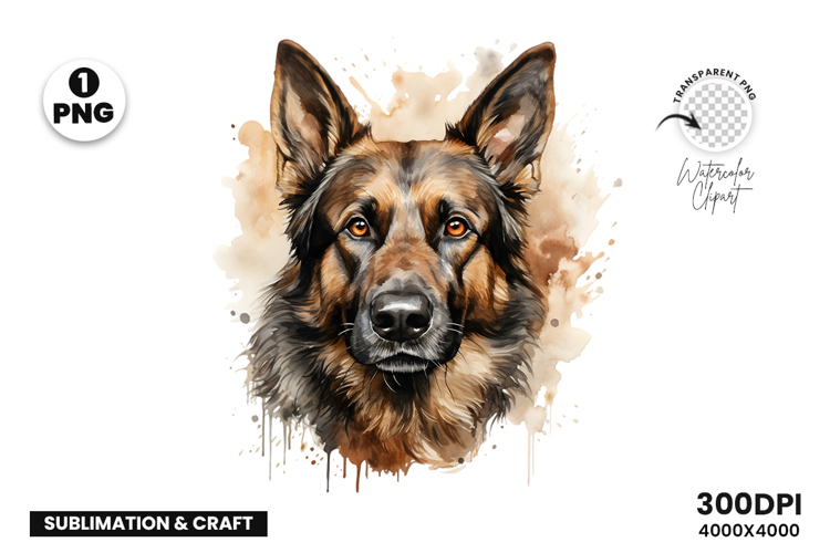 Watercolor German Shepherd Dog Clipart Sublimation Design