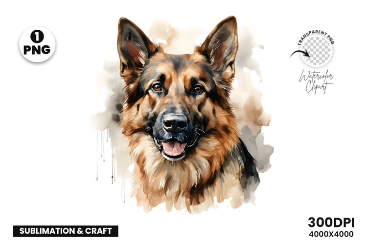Watercolor German Shepherd Dog Clipart Sublimation Design