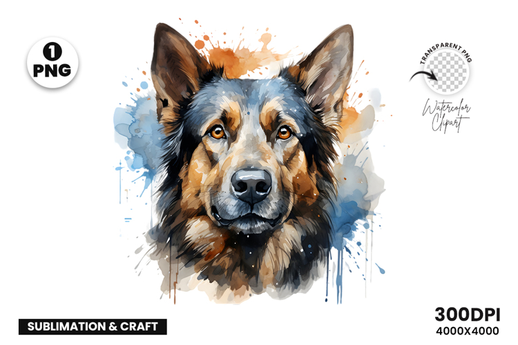 Watercolor German Shepherd Dog Clipart Sublimation Design
