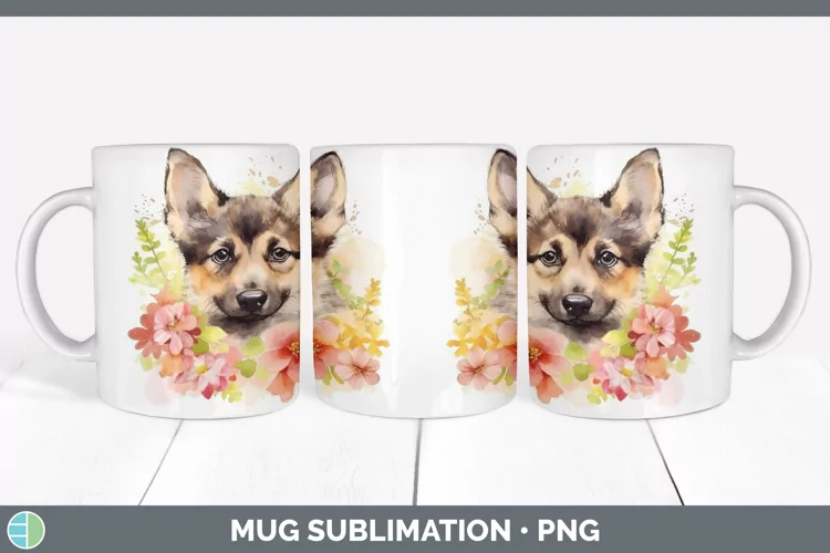 Watercolor German Shepherd Dog Mug Wrap | Sublimation Coffee