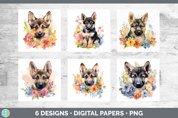 Watercolor German Shepherd Dog Paper Backgrounds | Digital S