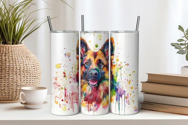 Watercolor German Shepherd 20oz Tumbler Sublimation PNG