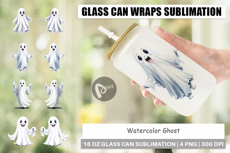Glass Can Wraps Watercolor Ghost