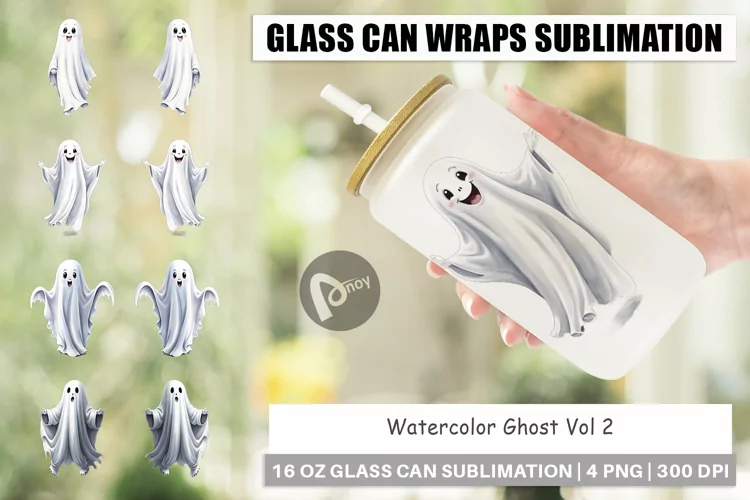 Glass Can Wraps Watercolor Ghost