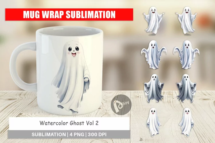 Mug Wrap Design Watercolor Ghost