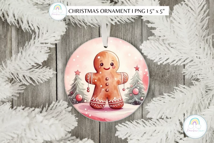 Gingerbread Pink Christmas Ornament Sublimation