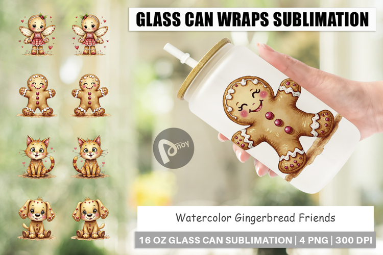 Gingerbread Friends Glass Can