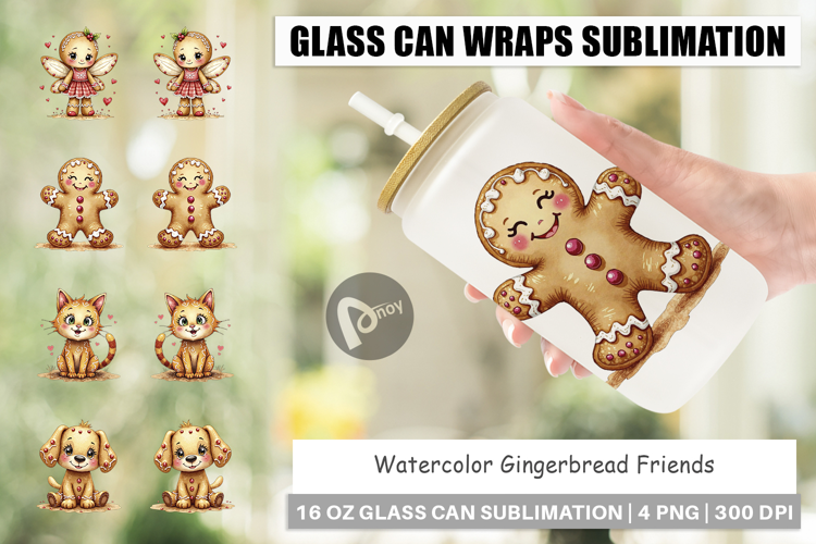 Gingerbread Friends Glass Can