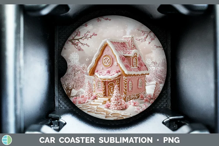 Watercolor Gingerbread House Car Coaster Sublimation Design