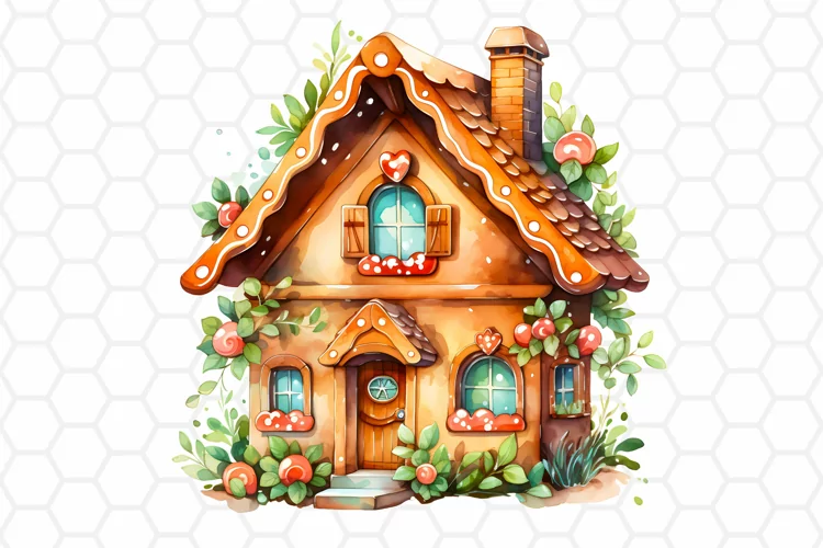 Watercolor Gingerbread House Clipart, Sublimation PNG