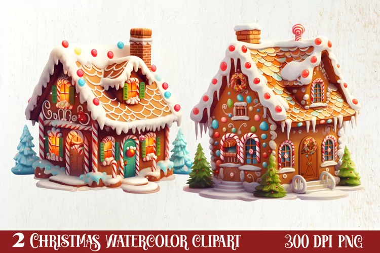 Watercolor Gingerbread House Clipart, Gingerbread