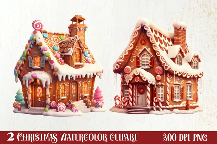 Watercolor Gingerbread House Clipart, Gingerbread