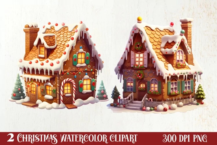 Watercolor Gingerbread House Clipart, Gingerbread