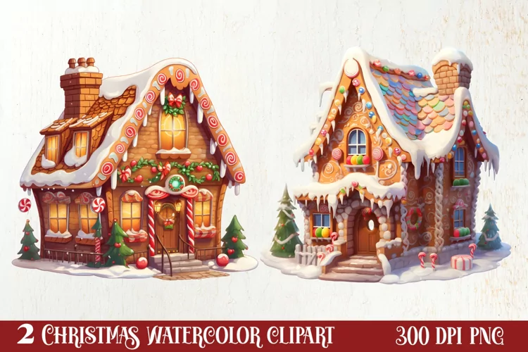 Watercolor Gingerbread House Clipart, Gingerbread