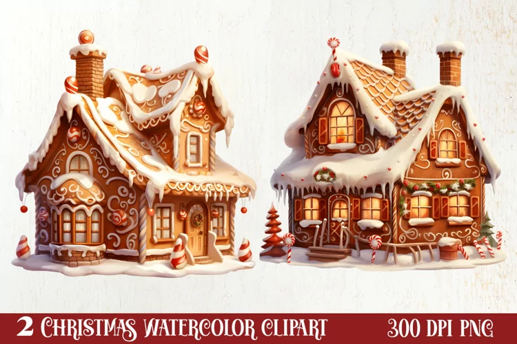 Watercolor Gingerbread House Clipart, Gingerbread