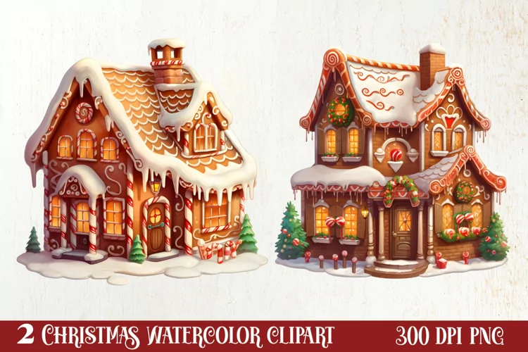 Watercolor Gingerbread House Clipart, Gingerbread
